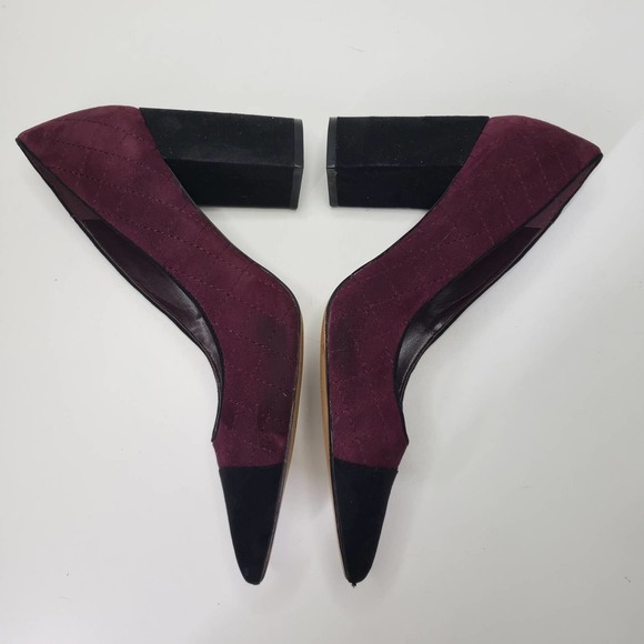 Tommy Hilfiger Violin Pump 10 Quilted Suede Block Heel Burgundy Black - Picture 7 of 10